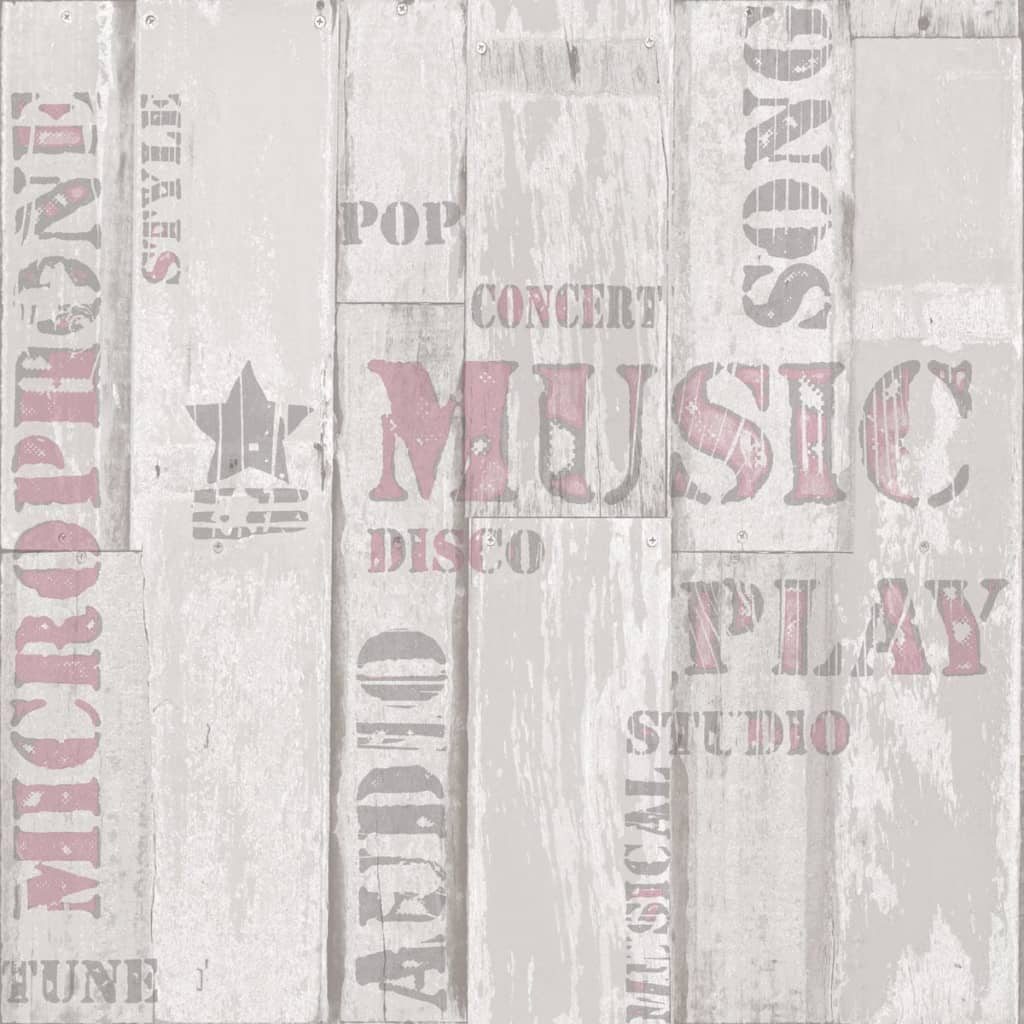 Noordwand Urban Friends & Coffee Wallpaper Wooden Planks Words Beige and Pink