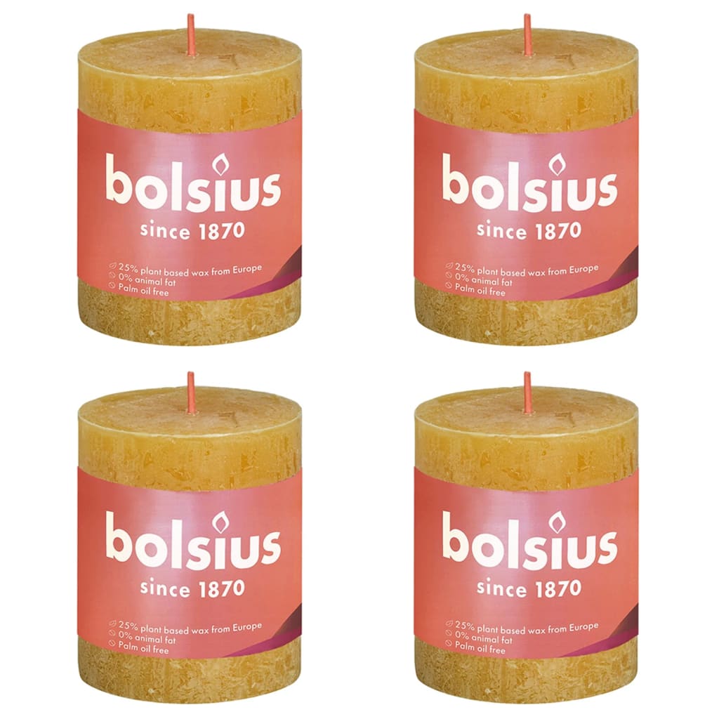 Bolsius Rustic Pillar Candles Shine 4 pcs 80x68 mm Honeycomb Yellow