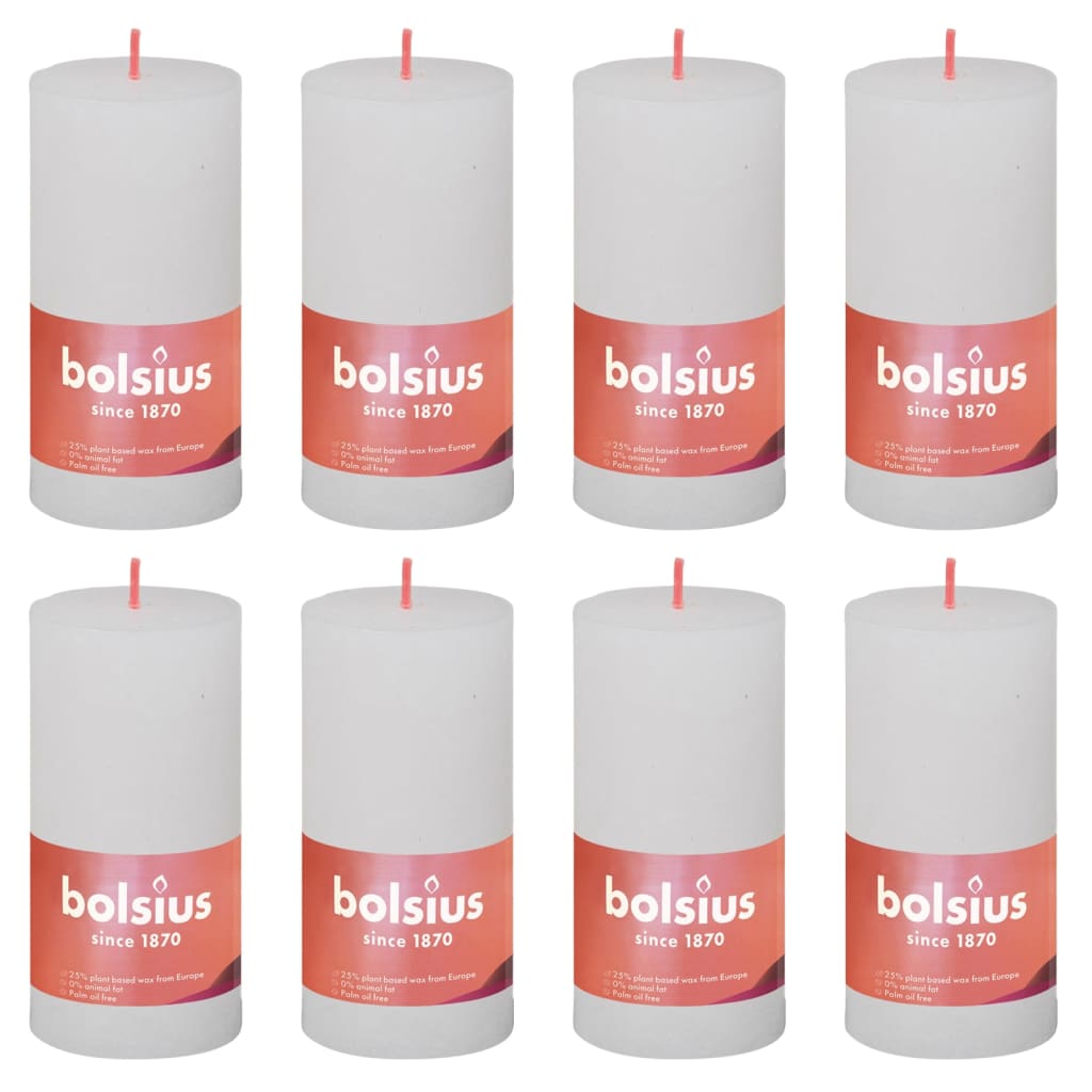 Bolsius Rustic Pillar Candles Shine 8 pcs 100x50 mm Cloudy White