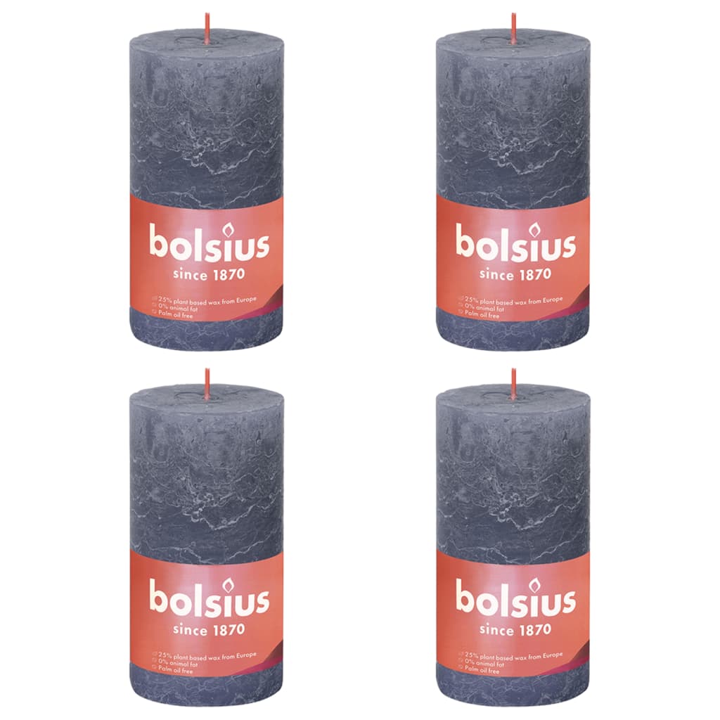 Bolsius Rustic Pillar Candles Shine 4 pcs 130x68 mm Twilight Blue