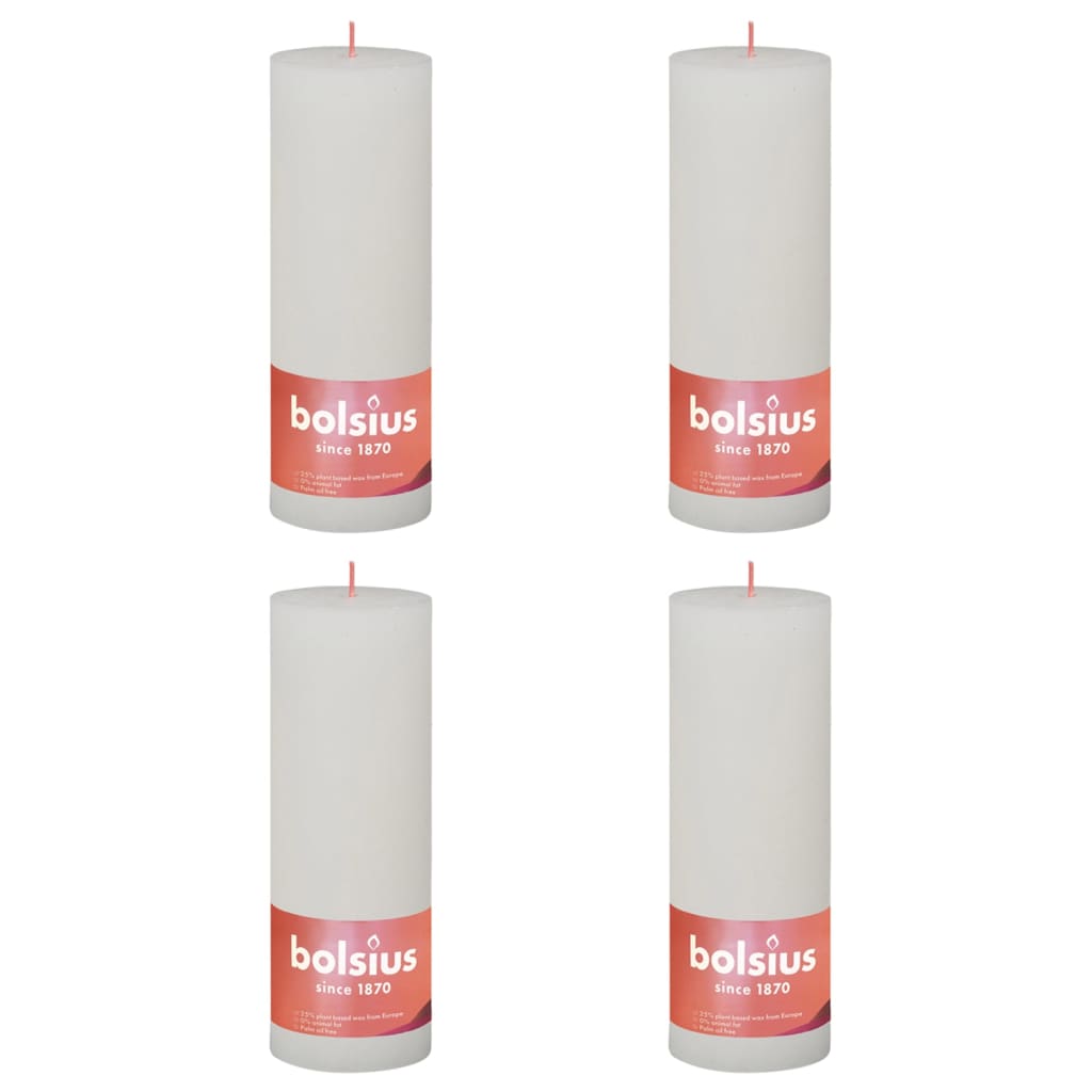 Bolsius Rustic Pillar Candles Shine 4 pcs 190x68 mm Cloudy White