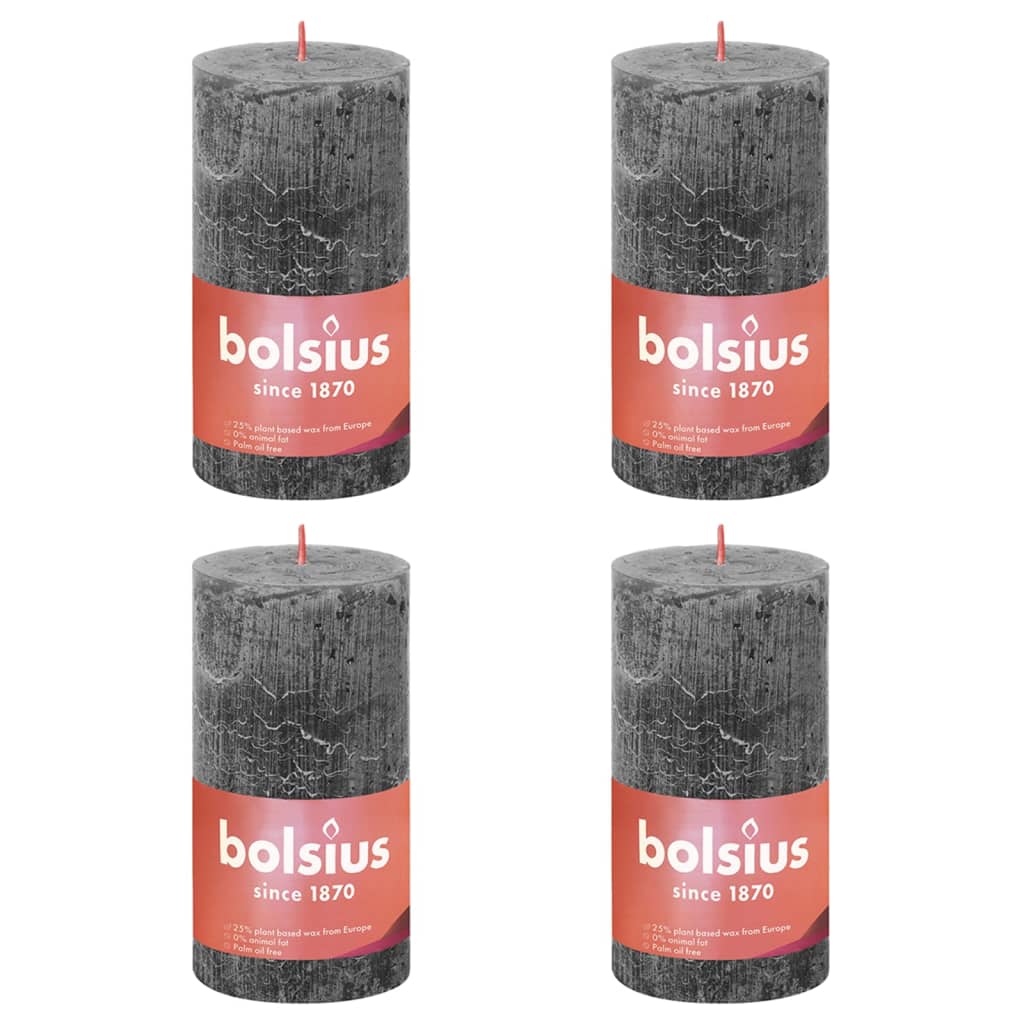 Bolsius Rustic Pillar Candles Shine 4 pcs 130x68 mm Stormy Grey