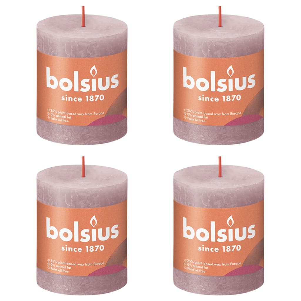 Bolsius Rustic Pillar Candles Shine 4 pcs 80x68 mm Ash Rose
