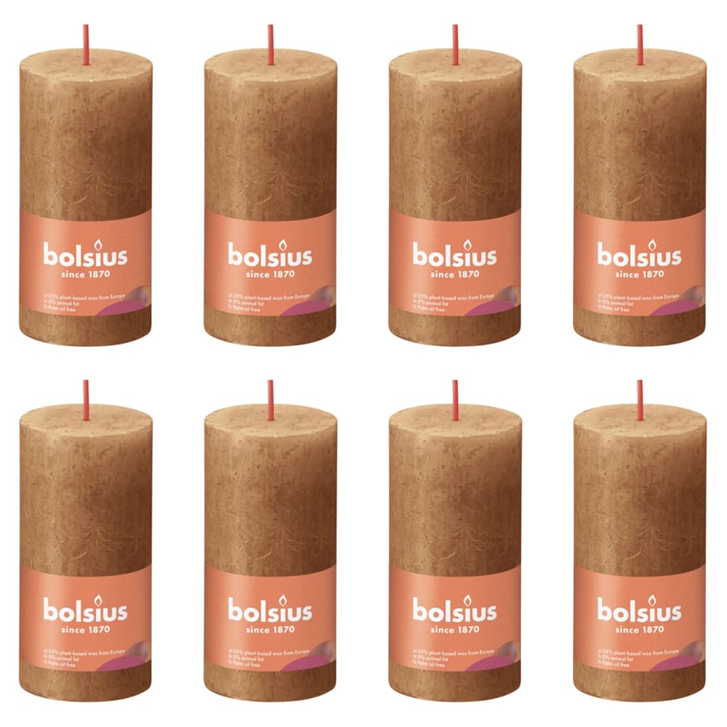 Bolsius Rustic Pillar Candles Shine 8 pcs 100x50 mm Spice Brown