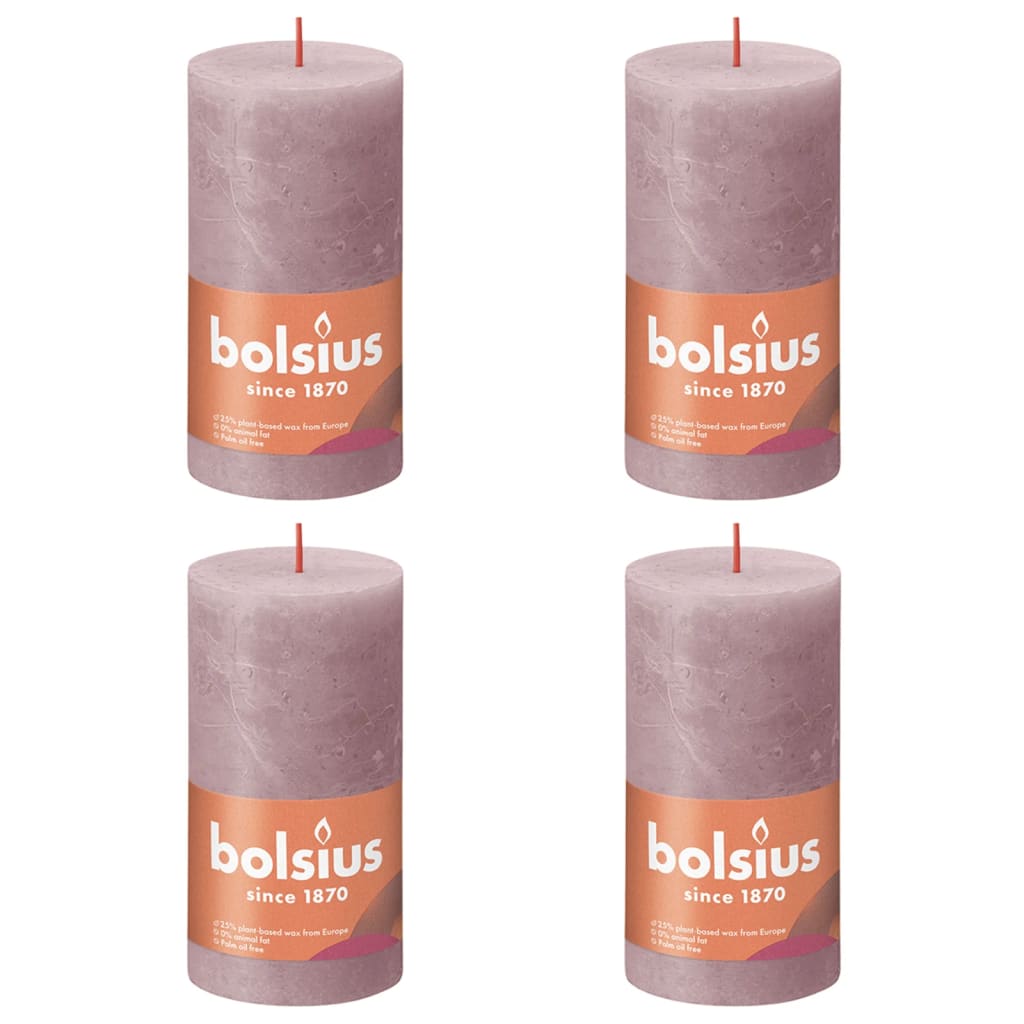 Bolsius Rustic Pillar Candles Shine 4 pcs 130x68 mm Ash Rose