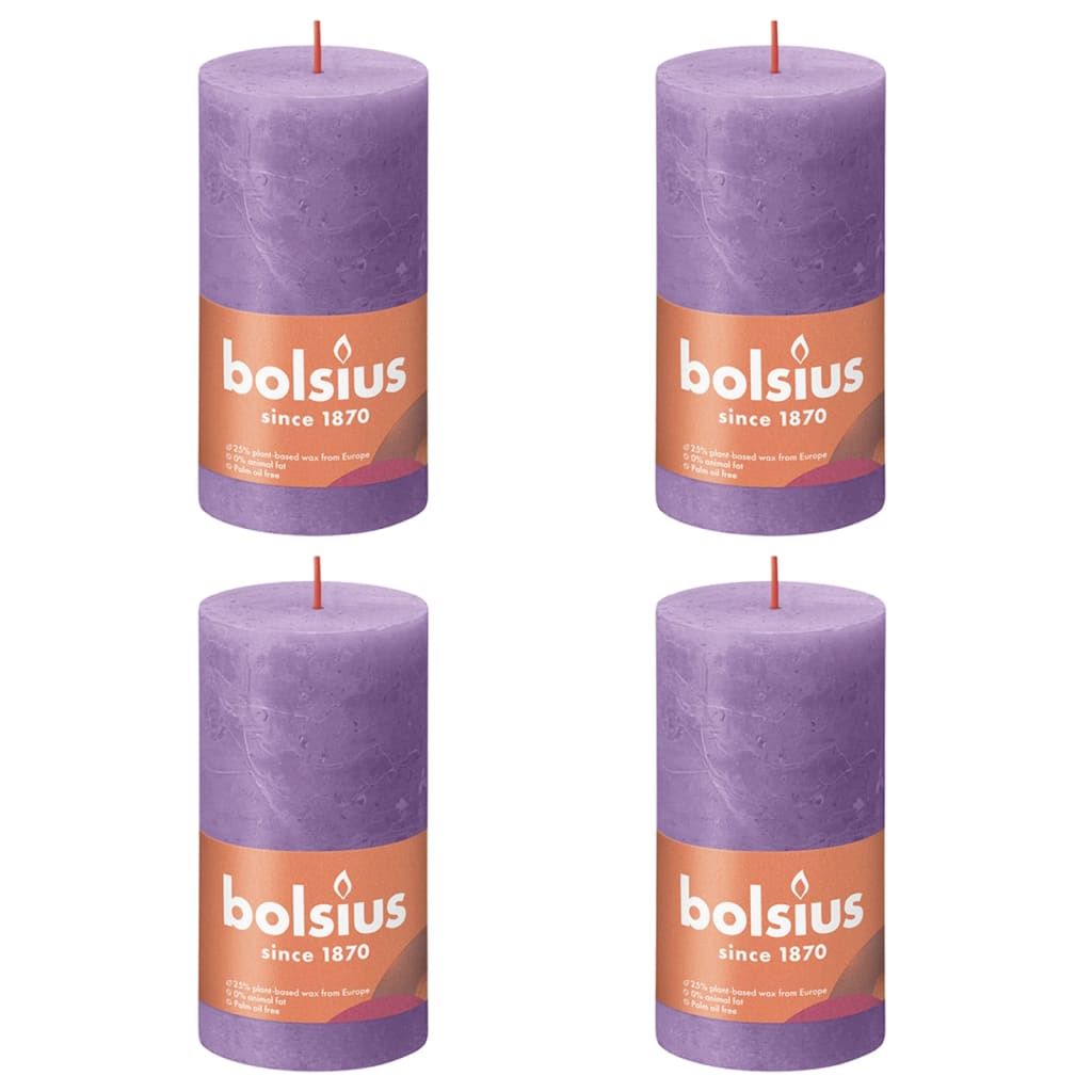 Bolsius Rustic Pillar Candles Shine 4 pcs 130x68 mm Vibrant Violet