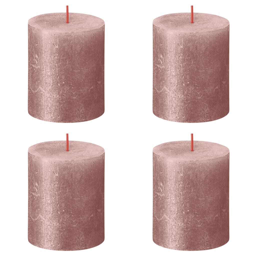 Bolsius Rustic Pillar Candles Shimmer 4 pcs 80x68 mm Pink