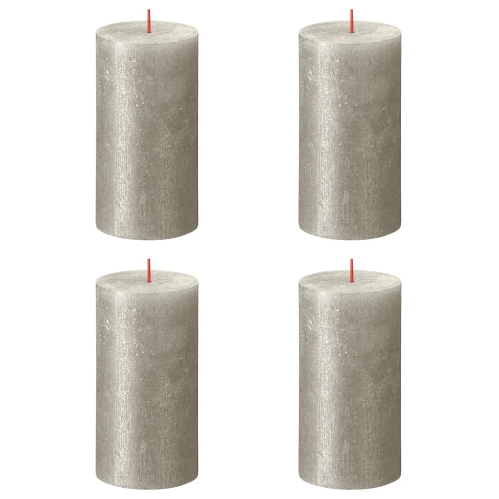 Bolsius Rustic Pillar Candles Shimmer 4 pcs 130x68 mm Champagne