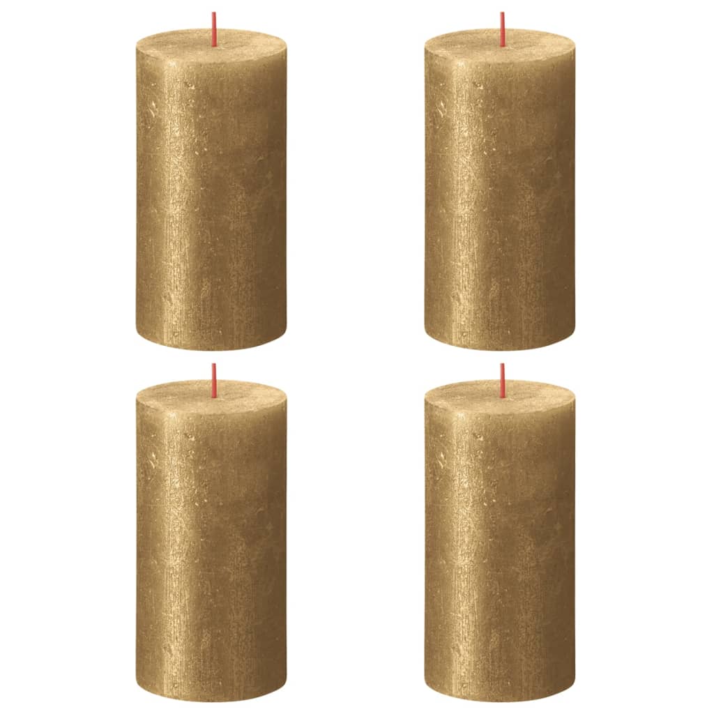 Bolsius Rustic Pillar Candles Shimmer 4 pcs 130x68 mm Gold