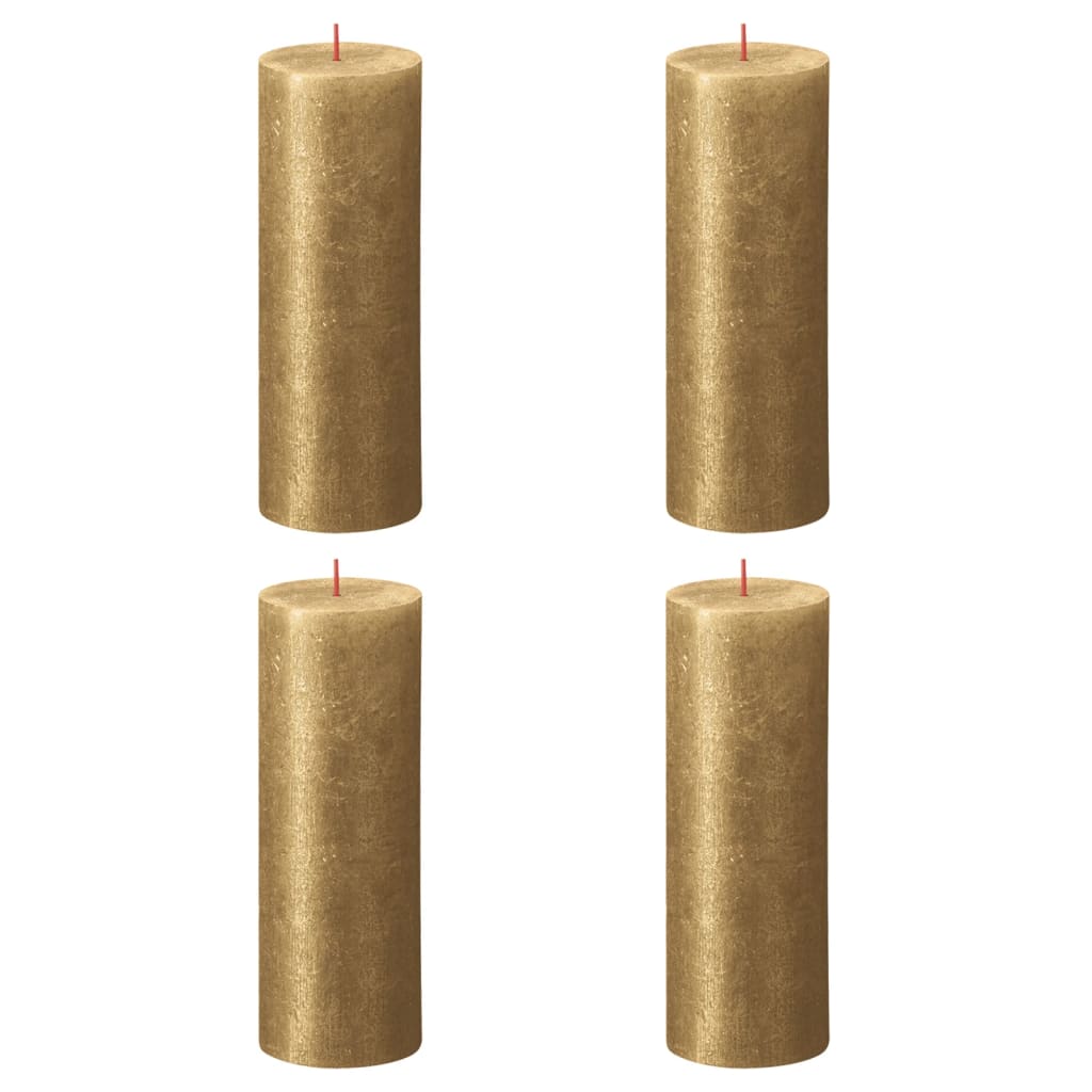Bolsius Rustic Pillar Candles Shimmer 4 pcs 190x68 mm Gold