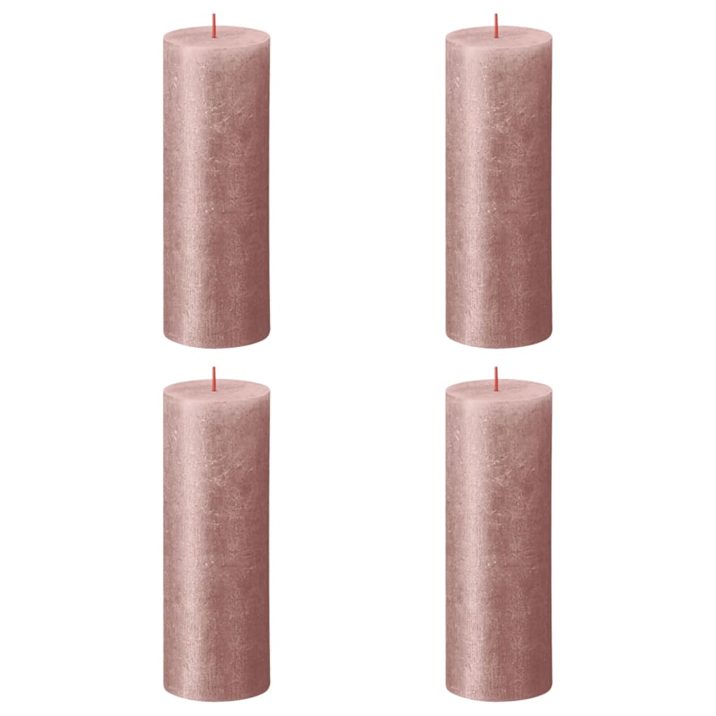 Bolsius Rustic Pillar Candles Shimmer 4 pcs 190x68 mm Pink