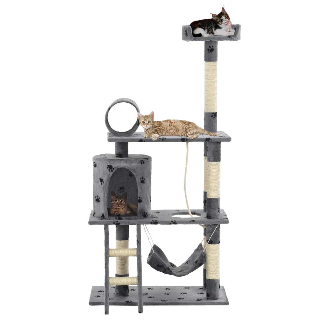 vidaXL Cat Tree with Sisal Scratching Posts 140 cm Grey Paw Prints