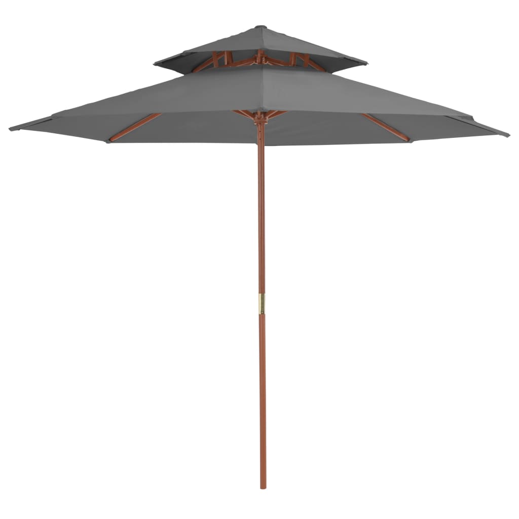 vidaXL Double Decker Parasol with Wooden Pole 270 cm Anthracite