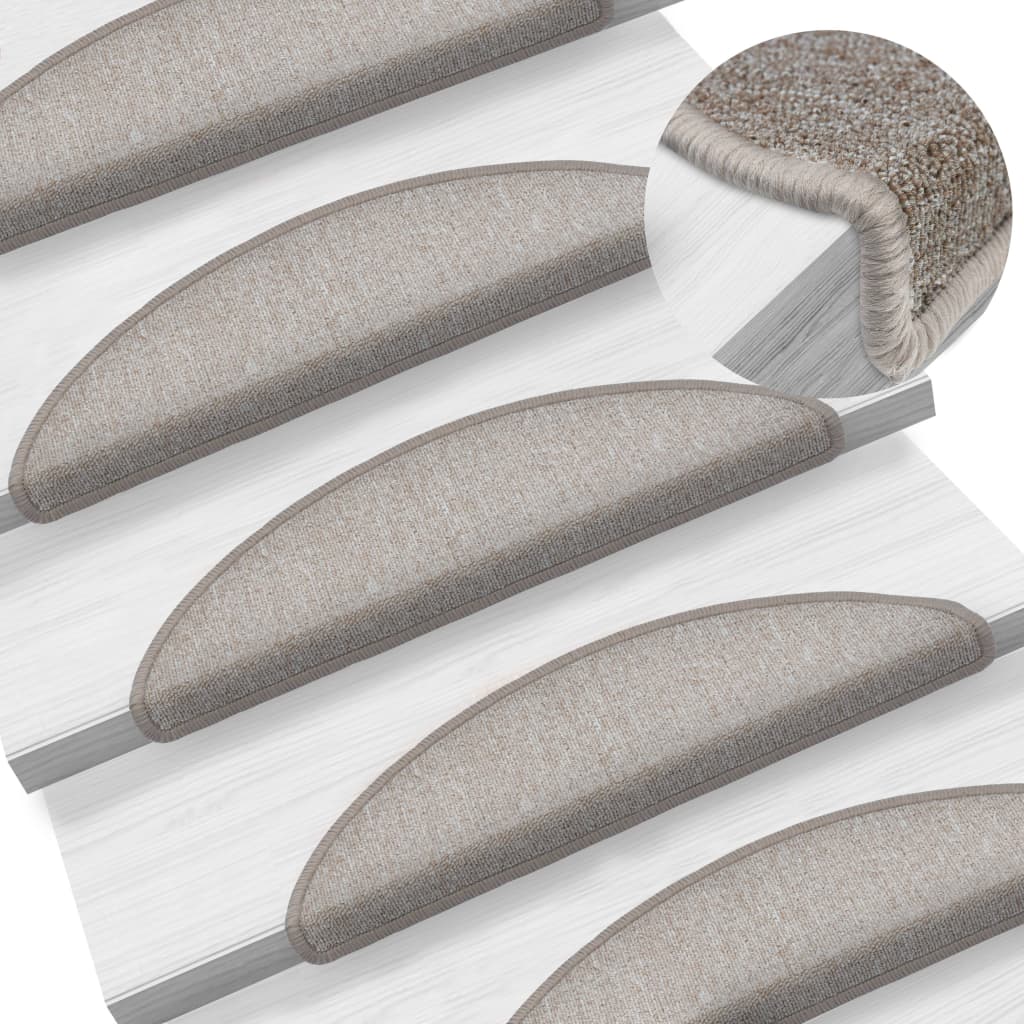 vidaXL Carpet Stair Treads 15 pcs Taupe 56x17x3 cm