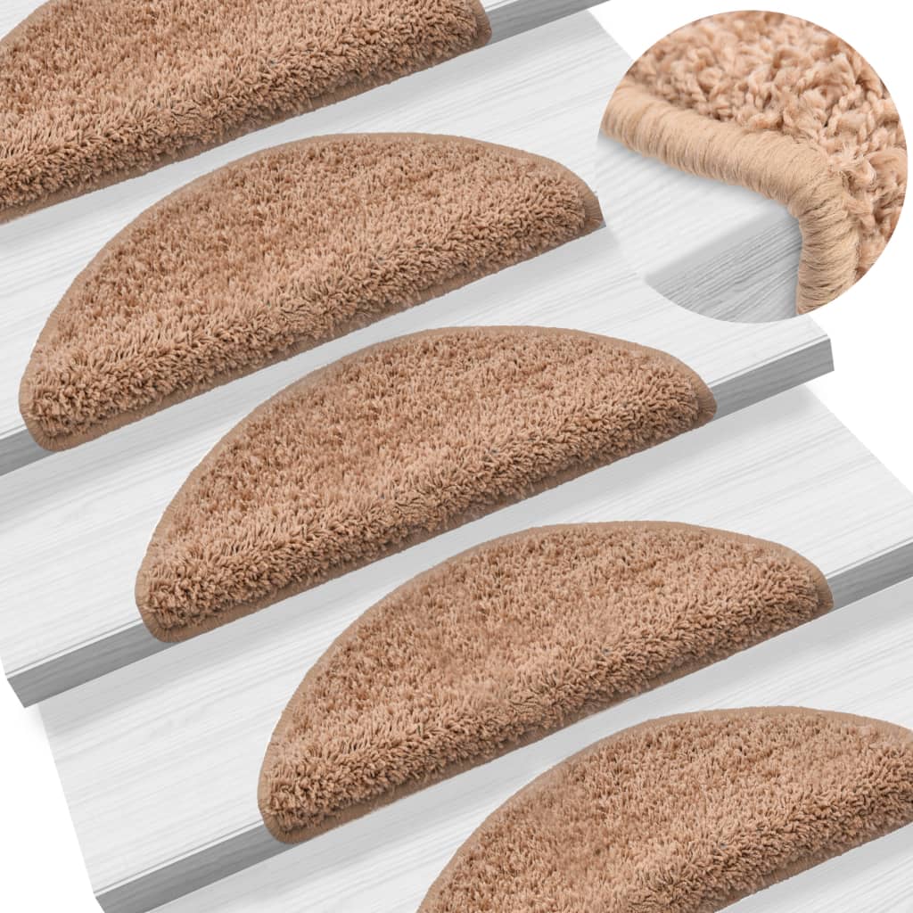 vidaXL Carpet Stair Treads 15 pcs Beige 56x17x3 cm