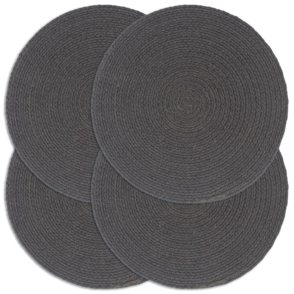 vidaXL Placemats 4 pcs Plain Dark Grey 38 cm Round Cotton
