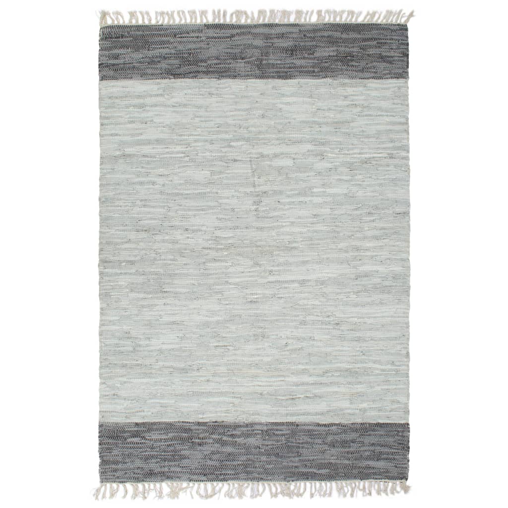 vidaXL Hand-woven Chindi Rug Leather 190x280 cm Grey