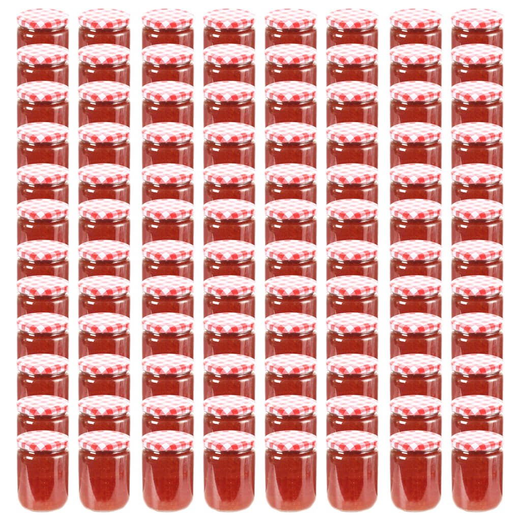vidaXL Glass Jam Jars with White and Red Lid 96 pcs 230 ml
