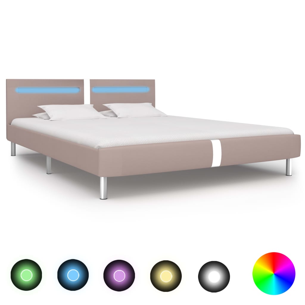 vidaXL Bed Frame with LED Cappuccino Faux Leather 150x200 cm 5FT King Size
