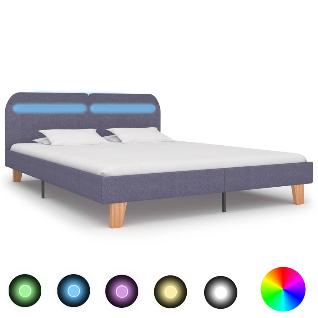vidaXL Bed Frame with LED Light Grey Fabric 180x200 cm 6FT Super King