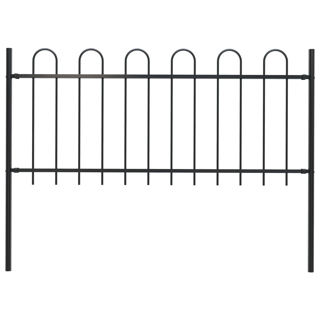 vidaXL Garden Fence with Hoop Top Steel 1.7 m Black
