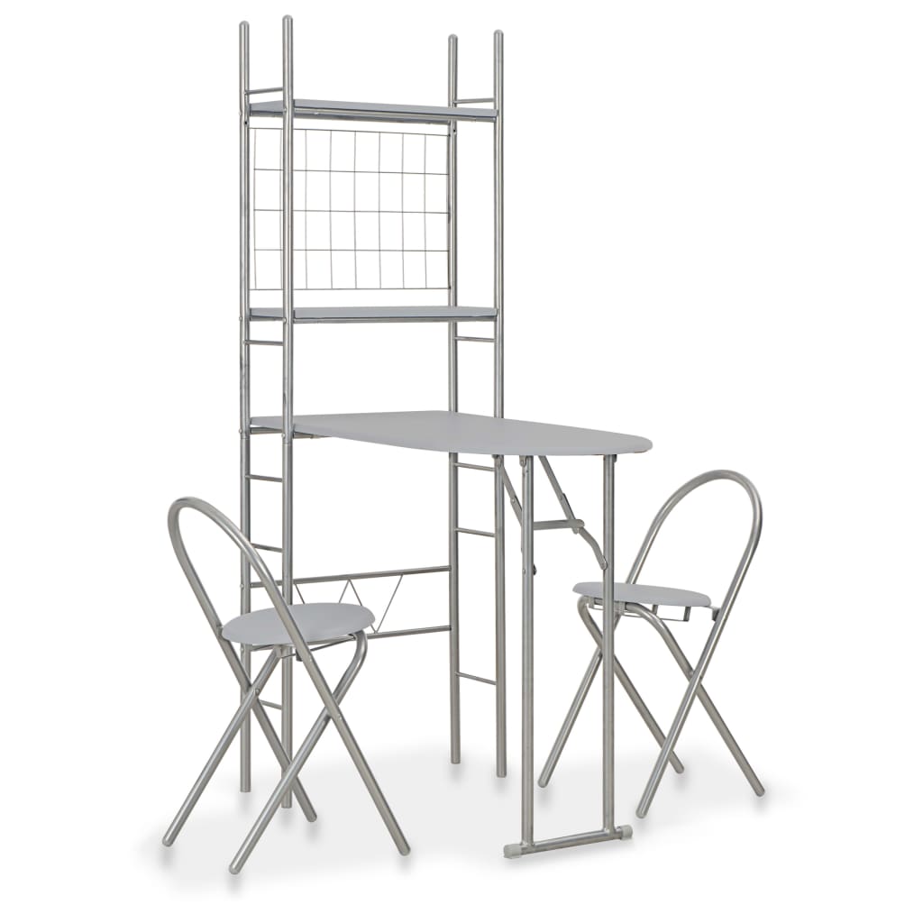 vidaXL 3 Piece Folding Dining Set with Storage Rack MDF and Steel Grey