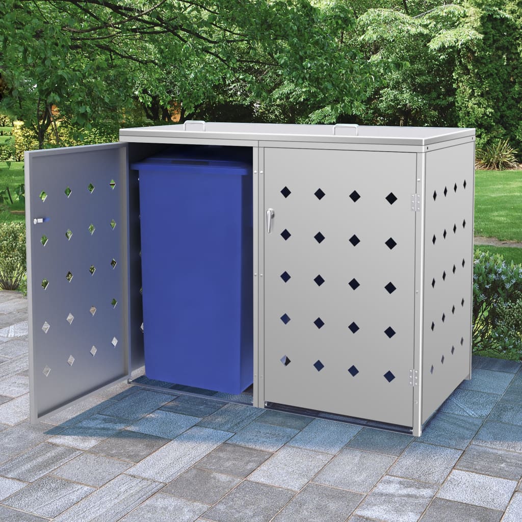 vidaXL Double Wheelie Bin Shed 240 L Stainless Steel
