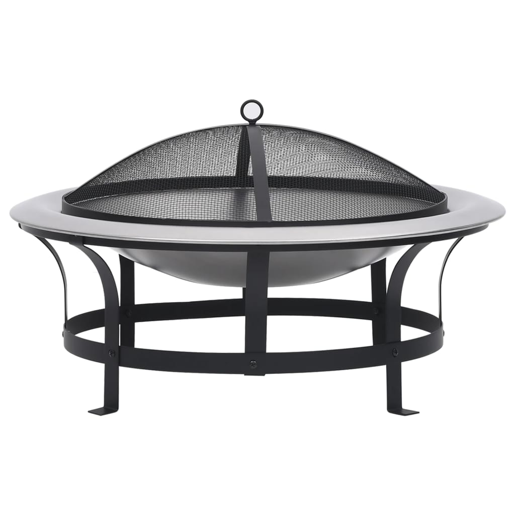 vidaXL Outdoor Fire Pit with Grill Stainless Steel 76 cm