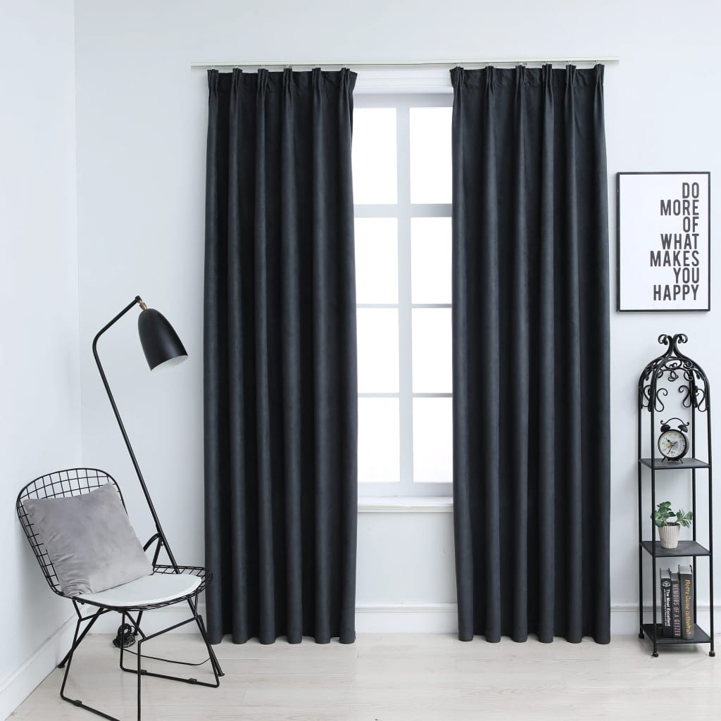 vidaXL Blackout Curtains with Hooks 2 pcs Anthracite 140x175 cm