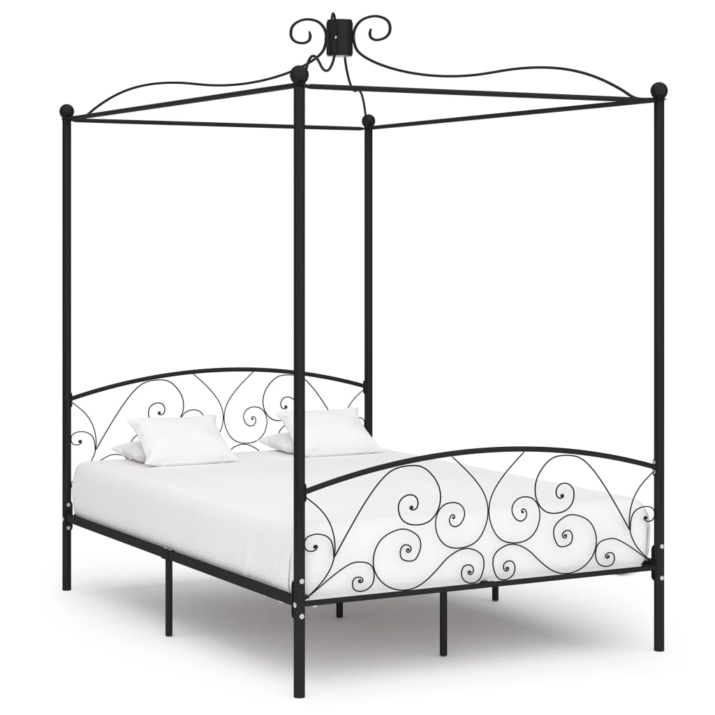 vidaXL Canopy Bed Frame Black Metal 120x200 cm