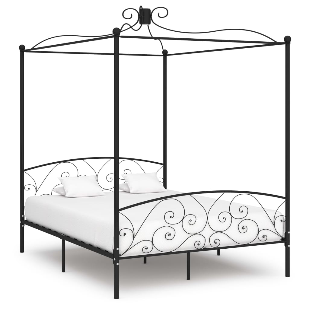 vidaXL Canopy Bed Frame Black Metal 180x200 cm 6FT Super King