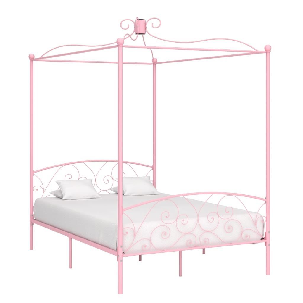 vidaXL Canopy Bed Frame Pink Metal 120x200 cm