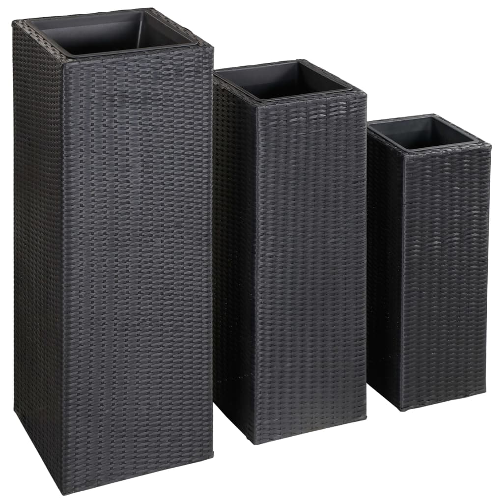 vidaXL Garden Raised Beds 3 pcs Poly Rattan Black