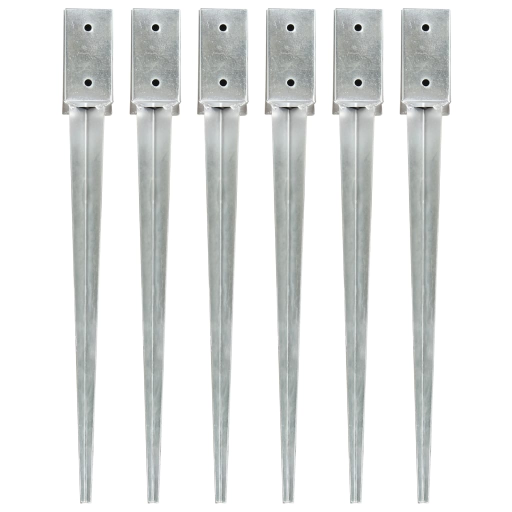 vidaXL Ground Spikes 6 pcs Silver 7x7x75 cm Galvanised Steel