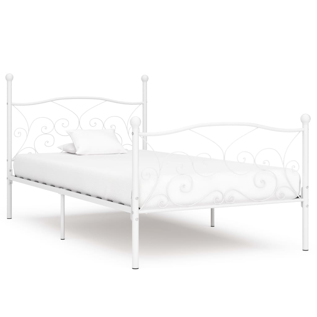 vidaXL Bed Frame with Slatted Base White Metal 90x200 cm