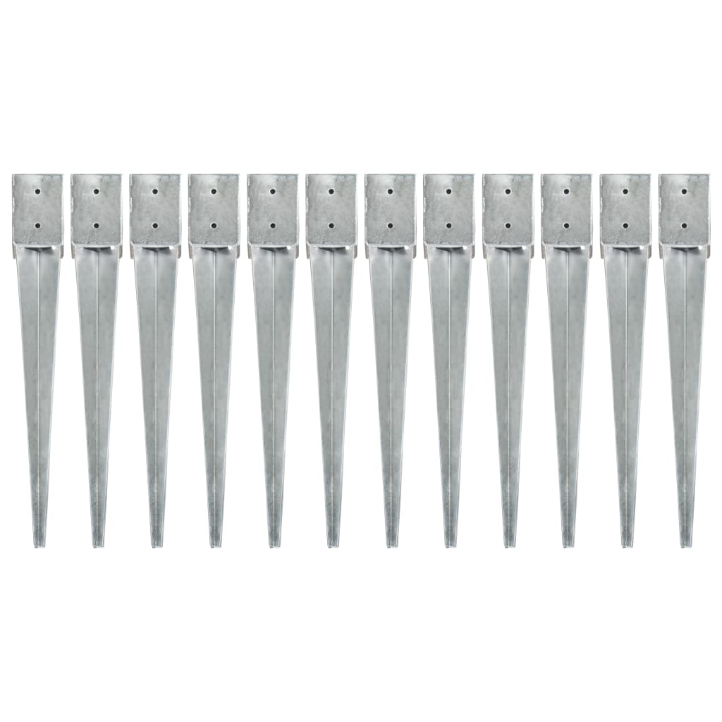 vidaXL Ground Spikes 12 pcs Silver 10x10x76 cm Galvanised Steel
