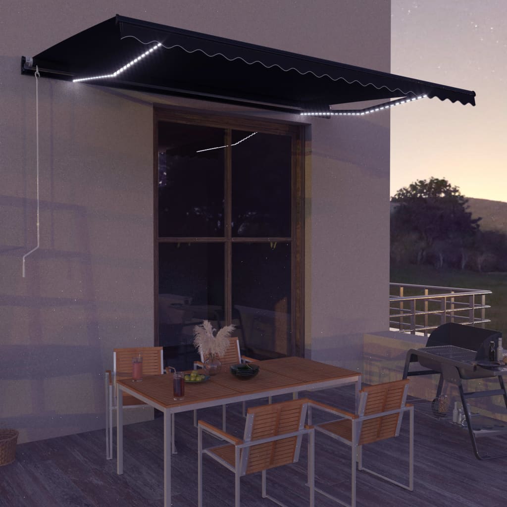 vidaXL Manual Retractable Awning with LED 500x300 cm Anthracite