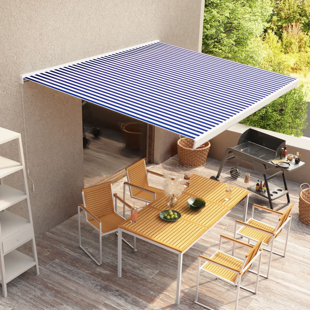 vidaXL Manual Cassette Awning 350x250 cm Blue and White