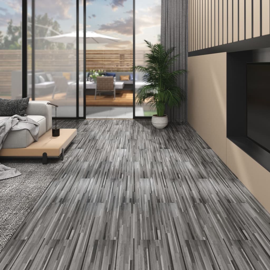 vidaXL Non Self-adhesive PVC Flooring Planks 5.26 mŒ_ 2 mm Striped Grey