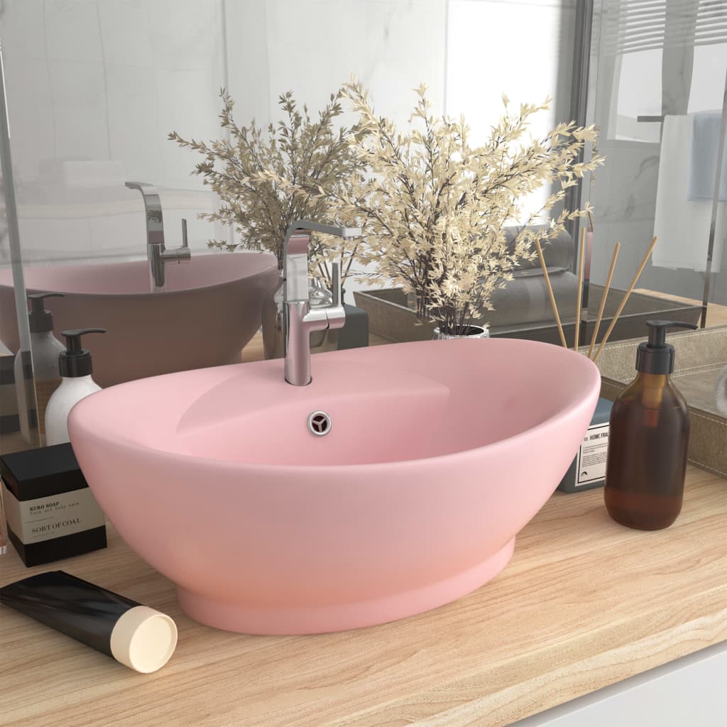 vidaXL Luxury Basin Overflow Oval Matt Pink 58.5x39 cm Ceramic