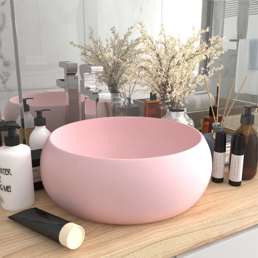 vidaXL Luxury Wash Basin Round Matt Pink 40x15 cm Ceramic