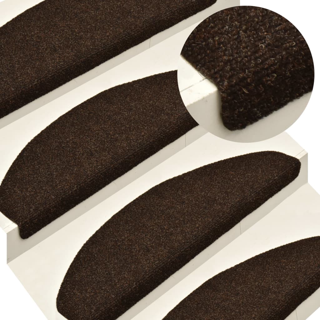 vidaXL Self-adhesive Stair Mats 15 pcs Brown 65x21x4 cm Needle Punch