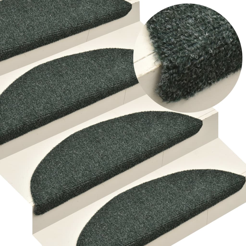 vidaXL Self-adhesive Stair Mats 15 pcs Green 56x17x3 cm Needle Punch