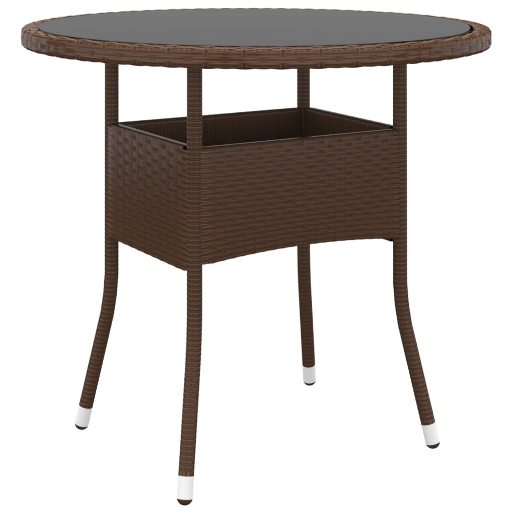 vidaXL Garden Table íÖ80x75 cm Tempered Glass and Poly Rattan Brown