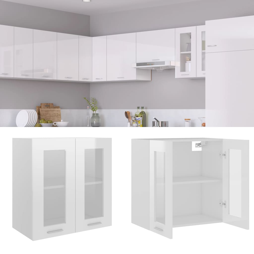 vidaXL Hanging Glass Cabinet High Gloss White 60x31x60 cm Engineered Wood