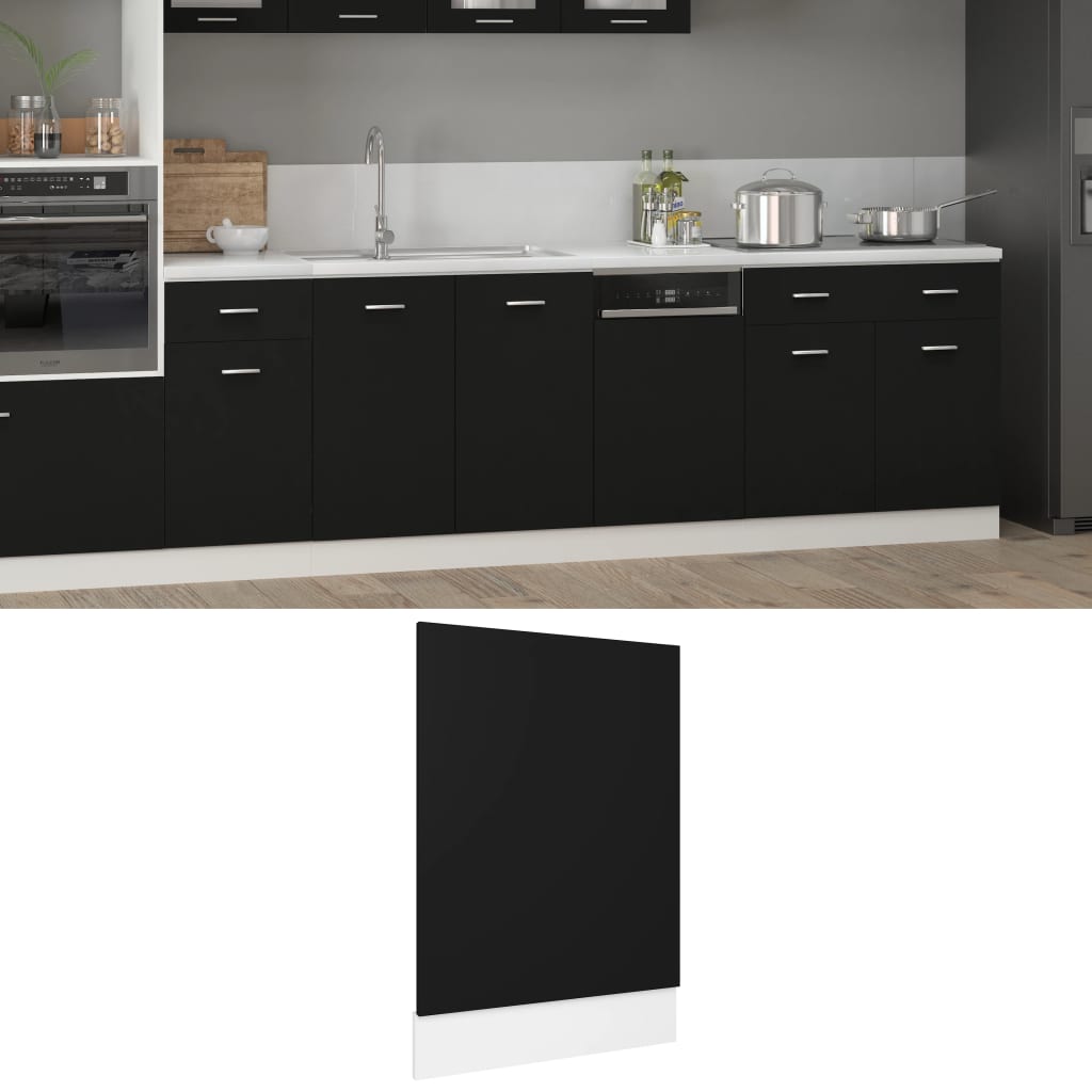 vidaXL Dishwasher Panel Black 45x3x67 cm Engineered Wood