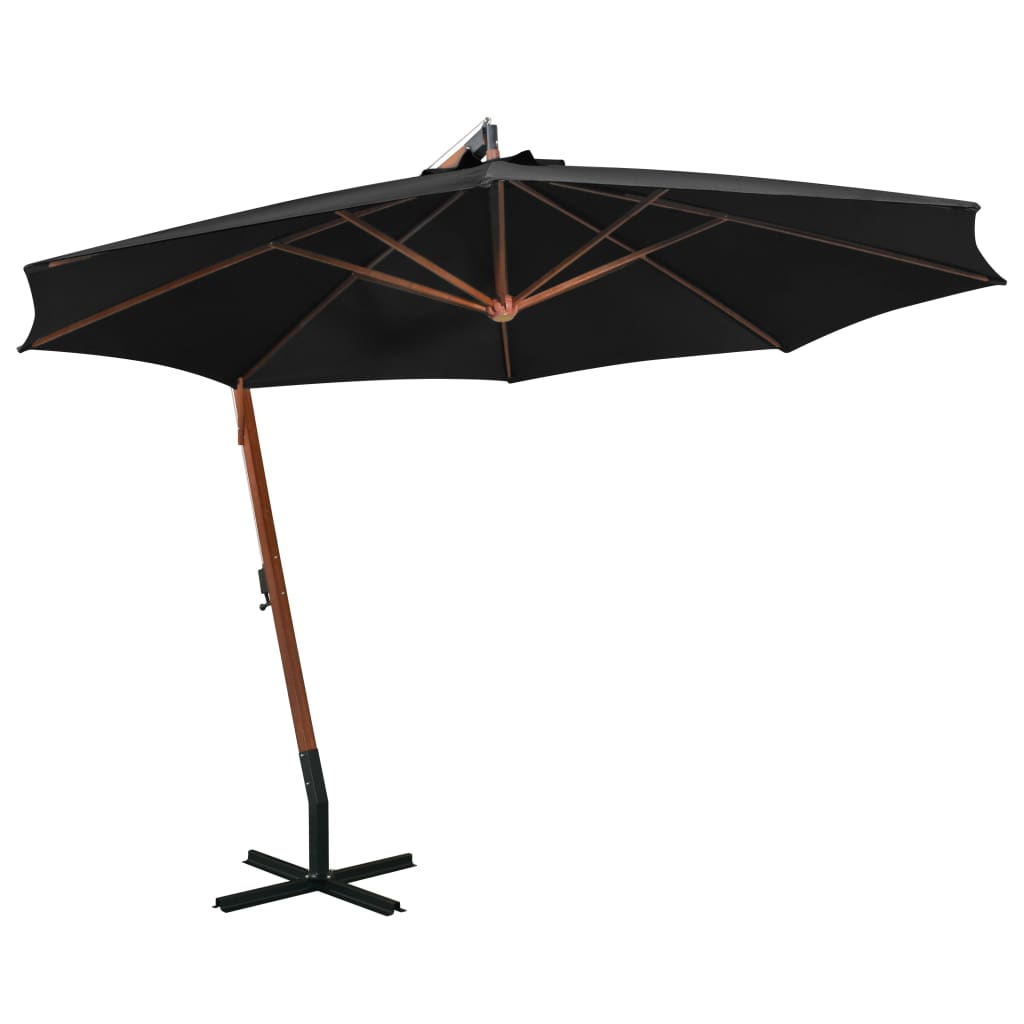 vidaXL Hanging Parasol with Pole Black 3.5x2.9 m Solid Fir Wood