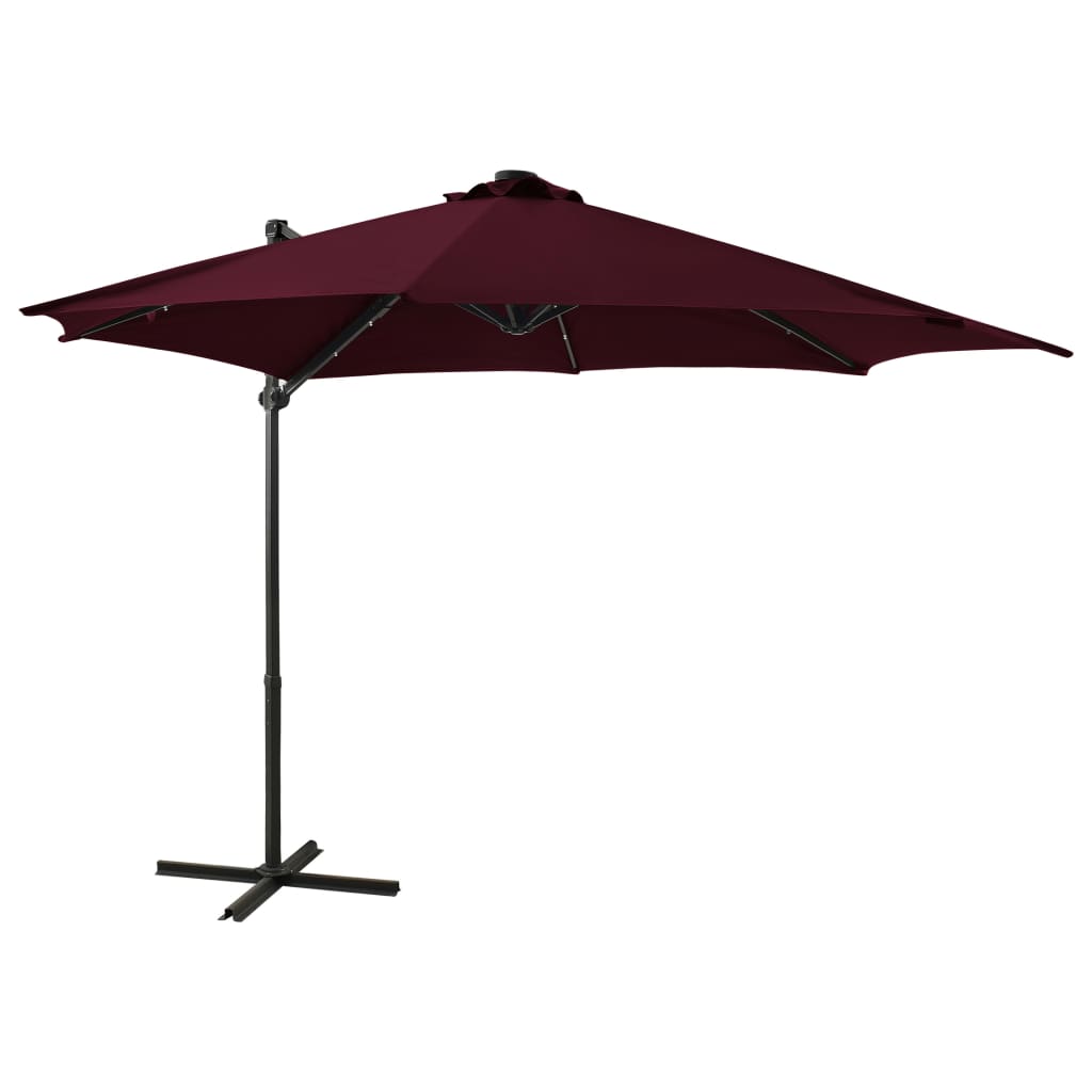 vidaXL Cantilever Umbrella with Pole and LED Lights Bordeaux Red 300cm