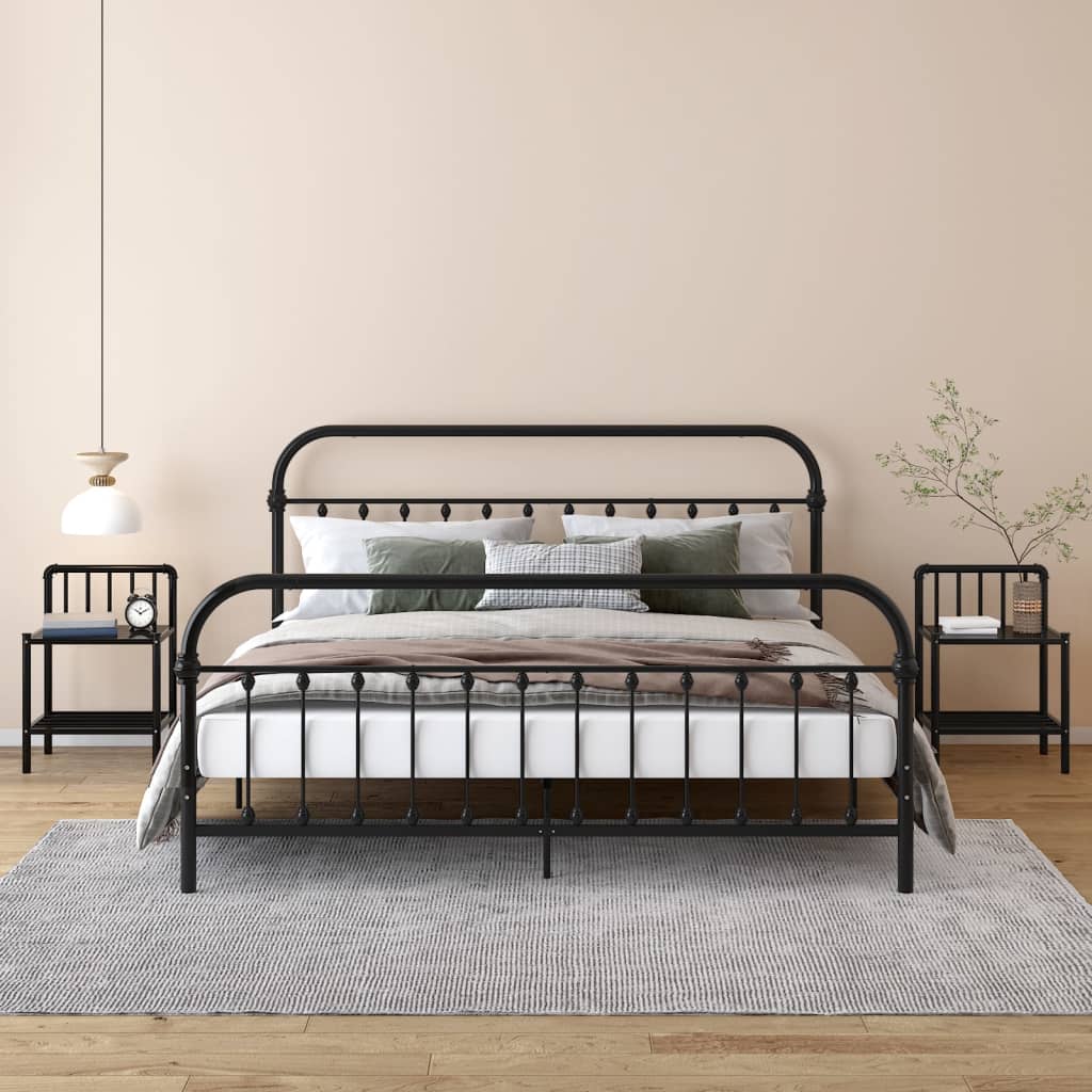 vidaXL Bedside Cabinets 2 pcs Black Metal and Glass
