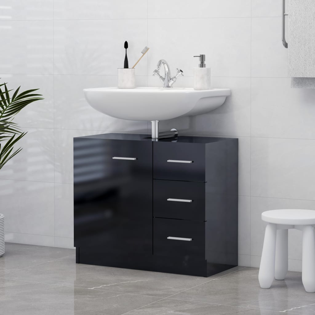 vidaXL Sink Cabinet High Gloss Black 63x30x54 cm Engineered Wood